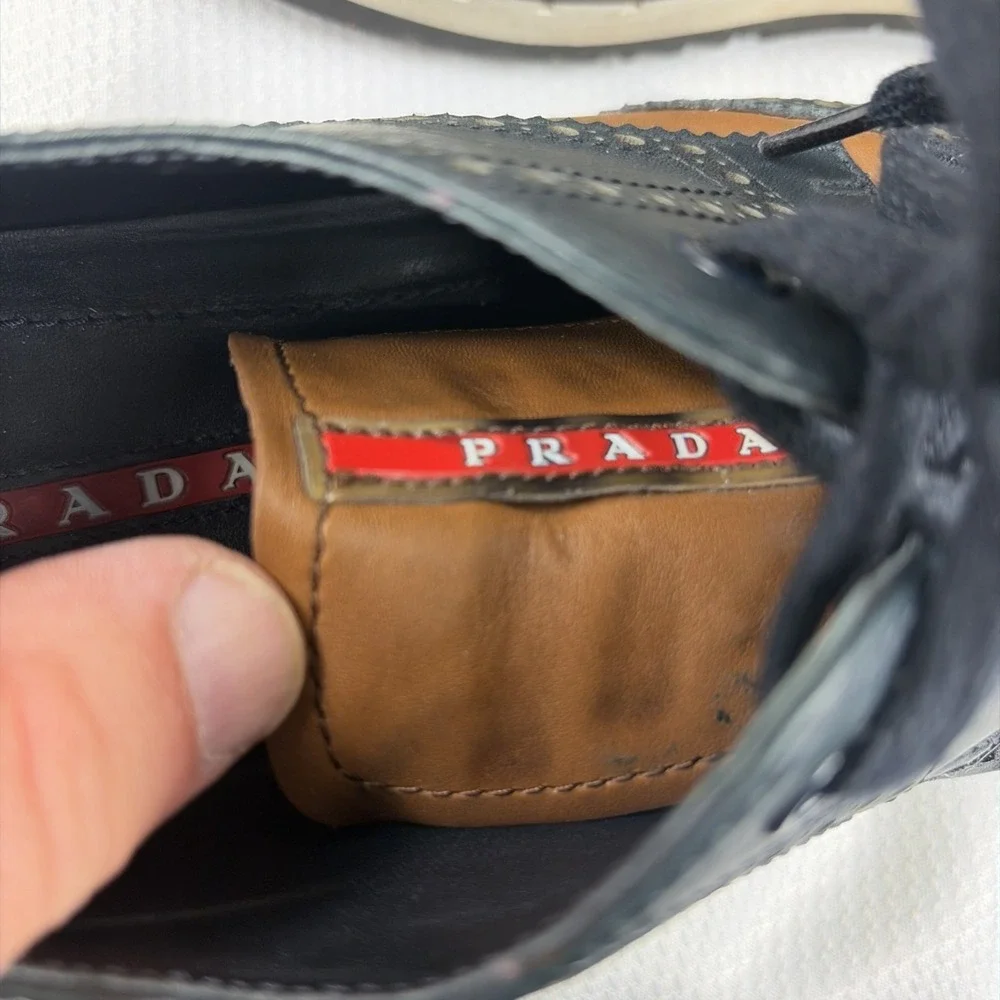 Prada Vit Montana derby calf leather platform sports Wing-Tip Brown Navy US 7.5